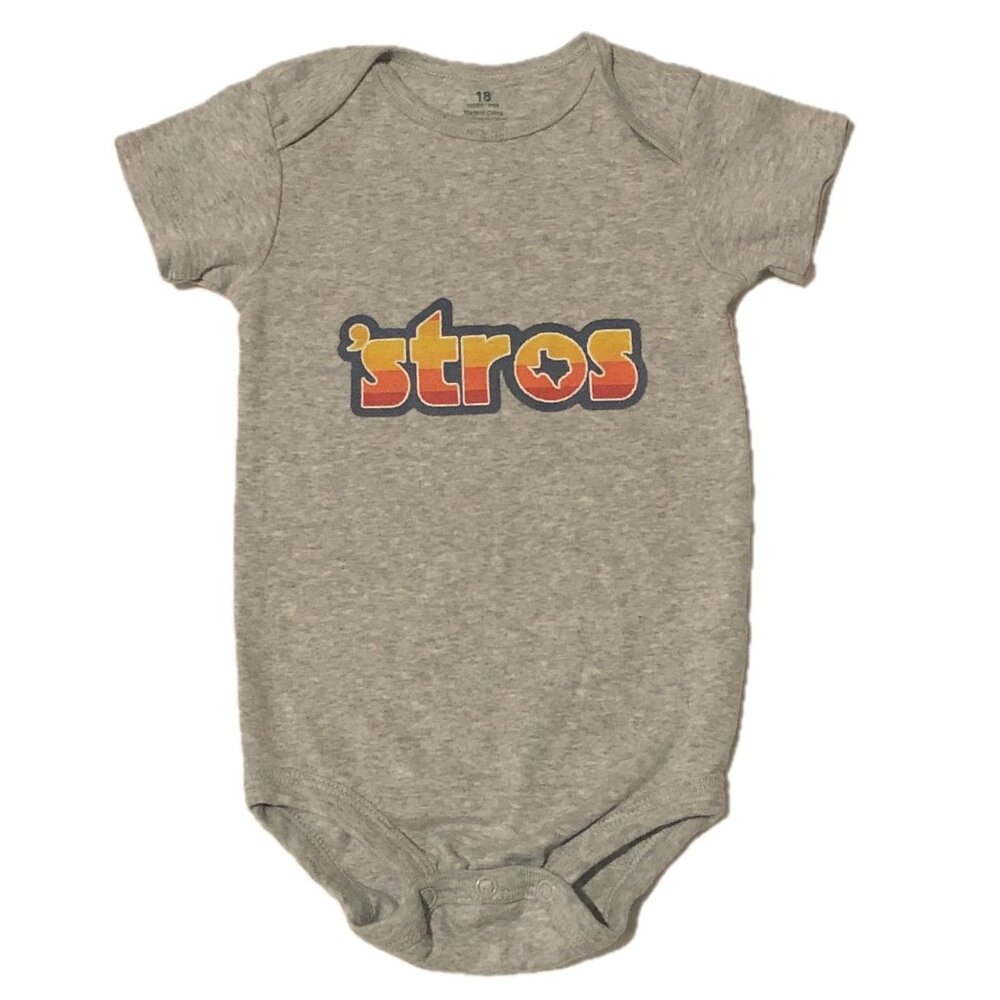Unbranded Baby Bodysuit Grey Short Sleeves Yellow Orange "Stros on Front Sz 18M
